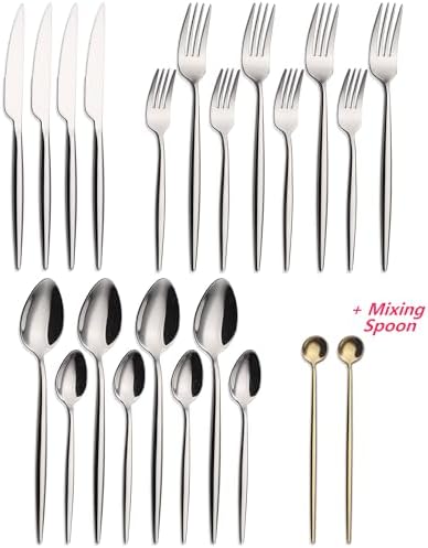 20 Piece Luxury Silverware Set for 4 Mirror-Polished 18/10 Stainless Steel Heavy Flatware Set Modern Cutlery Set Knife/Fork/Spoon Utensil Dishwasher Safe with Gifts