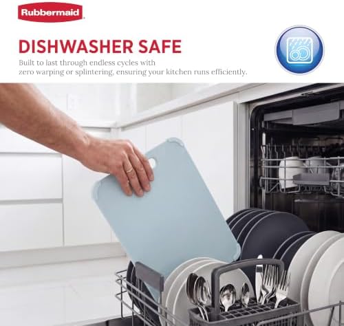 Rubbermaid 3pc Reversible Wheat Fiber Cutting Board Set | BPA Free Non Toxic Cutting Boards for Kitchen – Dishwasher Safe, Non-Slip Corners & Lightweight | For Meat, Veggies & Fruits - Alice Blue