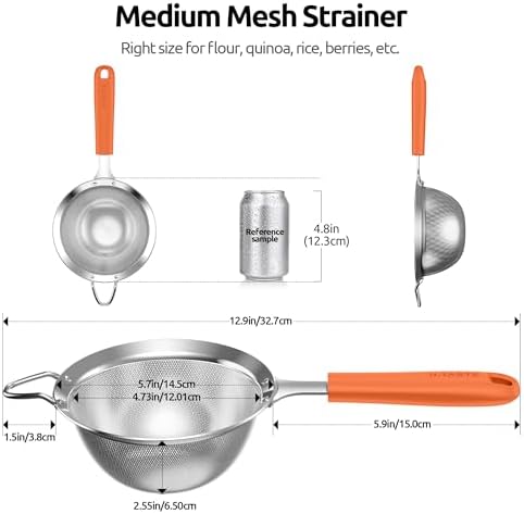 U-Taste Fine Mesh Strainer, 18/8 Stainless Steel Sieve 30 Mesh, M/Orange