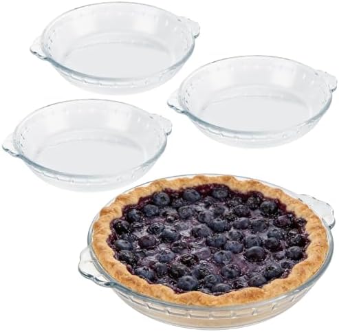 4 Set Glass Pie Pan with Handles, 7 Inch Glass Pie Plate for Baking, Round Glass Pie Dish for Baking Quiches, Tarts, Desserts & Salads, Oven & Freezer Safe Kitchen Accessories