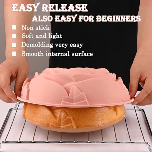 Sakolla 3 Pack Flower Shape Silicone Cake Molds, Large Round Silicone Molds for Baking Cake, Breads, Pies, Tarts (Rose, Chrysanthemum, Sunflower)