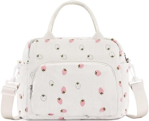 GASSDA Lunch Box for Women Insulated Lunch Bag Women Adult Cute Lunch Bags Reusable Lunchbox Cooler Tote Bag for Work Picnic (Beige-Light Strawberry)