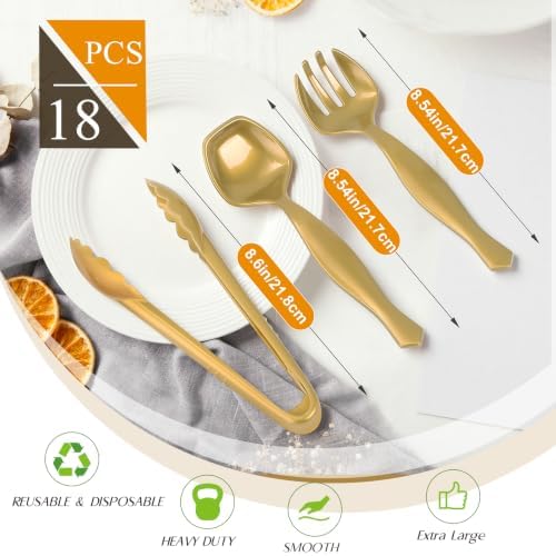 Mwellewm Gold Plastic Serving Utensils Set, Disposable Tong Serving Spoons