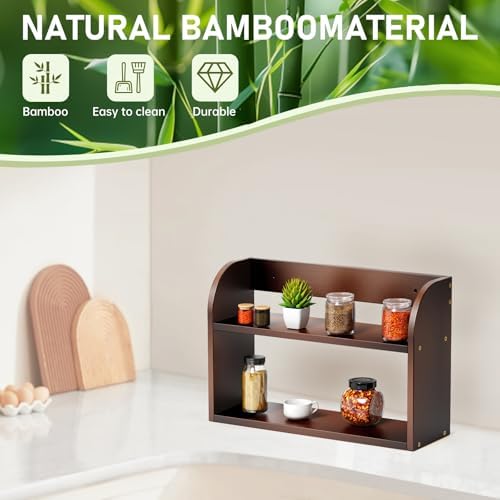 ROMGUAR CRAFT 2 Tier Bamboo Spice Rack, Countertop or Wall Mounting, Brown