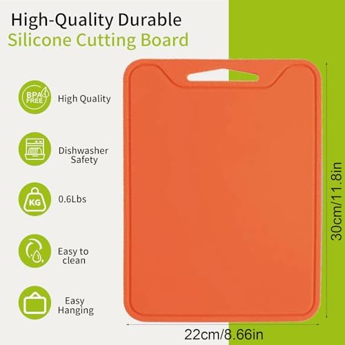 Flexible Plastic Cutting Boards for Kitchen, 11.8''x 8.6'' Silicone Cutting Board, BPA Free Non Slip Cutting Mat for Meat, Vegetables and Fruit with Easy Grip Handle, Dishwasher Safe (Orange)