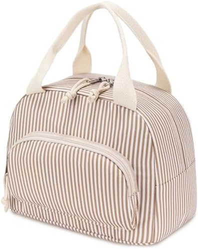 Lunch Bag Women Lunch Box for Women Adult Cute Insulated Lunch Bag Small Cooler Lunch Tote Bags for Work Picnic Travel (Brown Stripes)