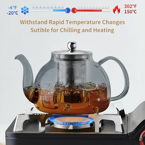 DOPUDO Glass Teapot with Infuser, 40 oz Borosilicate Tea Kettle