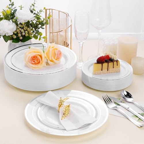 BESTSTAR 100PCS White Disposable Plastic Plates white plastic plates