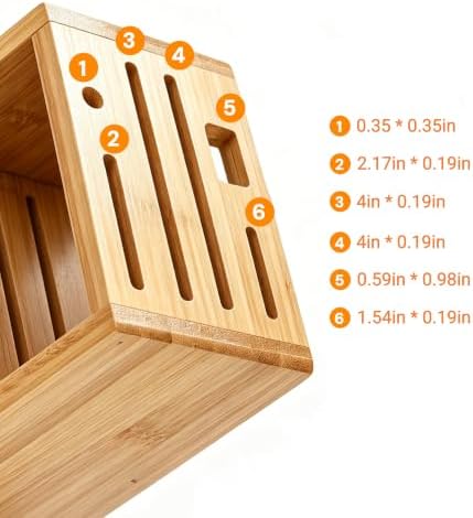 6 Slots Slantend Knife Organizer, Wood Knife Stand Block for Countertop