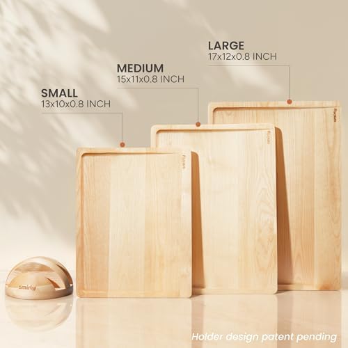 SMIRLY Cutting Boards for Kitchen, 3 Piece Birch Cutting Board with Stand
