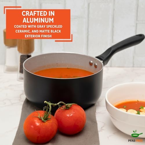 IMUSA 2 Qt Premier Cera Aluminum Gray Speckled Ceramic Saucepan, Black, 2 Quarts (Pack of 2)