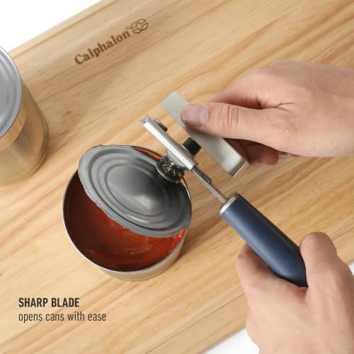 Calphalon Prime Edge Stainless Steel Multifunction Heavy Duty Can Opener and Bottle Opener w/Thermoplastic Rubber Handle - Navy Blue