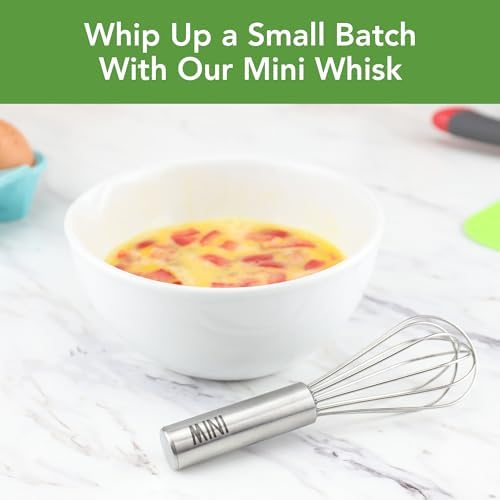 Tovolo Mini Whisk Stainless Steel 6 Inch Tiny Whipper for for Cooking Blending Mixing Stirring Whisking Egg Beating, Easy to Clean Dishwasher Safe Small Kitchen Mini Metal Whisk
