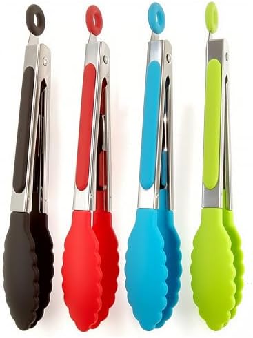 ZHIYE 4Pcs Silicone Tongs, Kitchen Tongs 7” Non-slip & Easy Grip Stainless Steel Handle - Smart Locking Clip - Heat Resistant, Food Grade