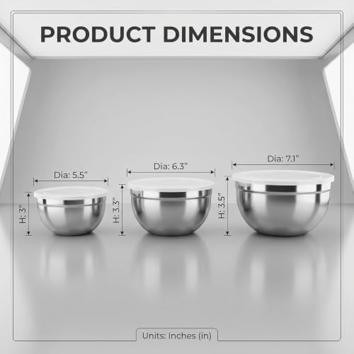 Stainless Steel Small Mixing Bowls with Lids, 3Pcs Nesting 0.85-1.0 QT Set