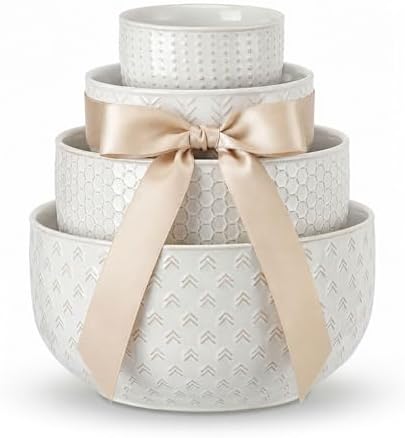 Lareina Ceramic Mixing Bowls Set of 4, Large Serving Bowls, Ivory White