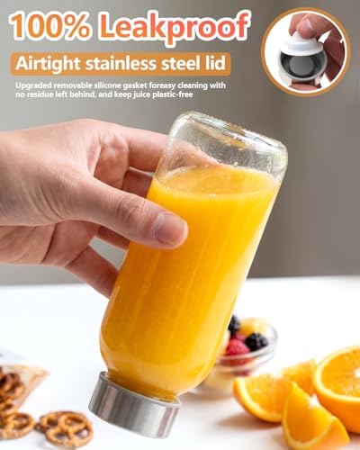 Zukro Glass Water Bottles with Stainless Steel Lids 12 oz, Set of 8