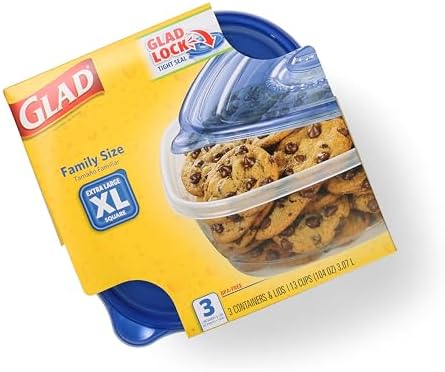 Glad GladWare XL Square Food Storage Containers, 104 oz - 3 Count (Pack of 3)