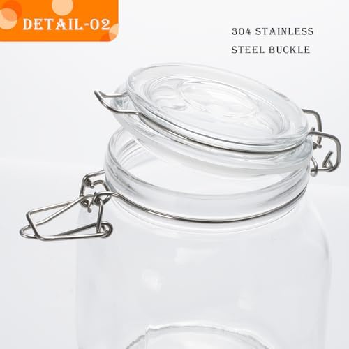 34oz Square Glass Food Storage Jars with Airtight Clamp Lids 3 Pack