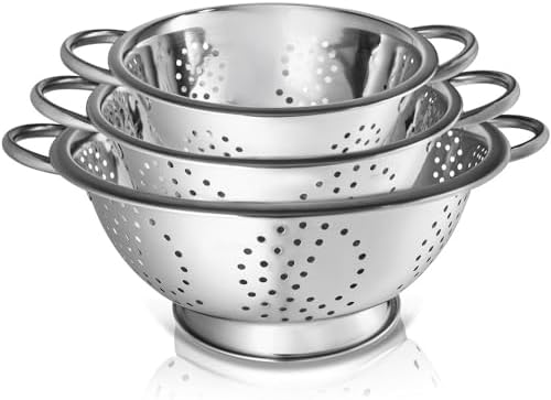 WHYSKO 3-Pack Stainless Steel Colander Set, 5, 3 & 1 Qt with Handles