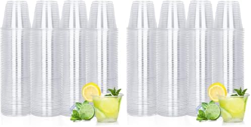 TashiBox 600 Pack 9 oz Clear Plastic Cups, Non Reusable Tumblers Crystal Clear PET Cups