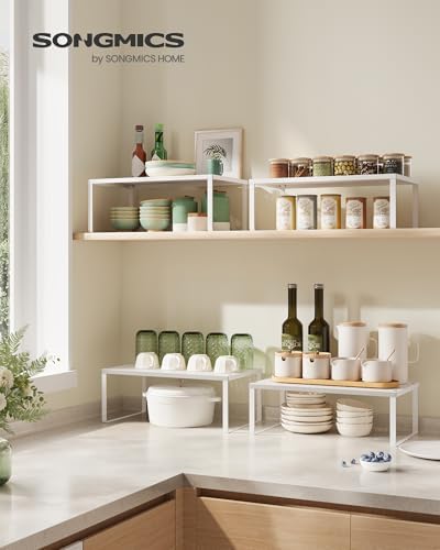 SONGMICS Set of 2 Metal Spice Racks, Stackable Expandable Shelf Risers