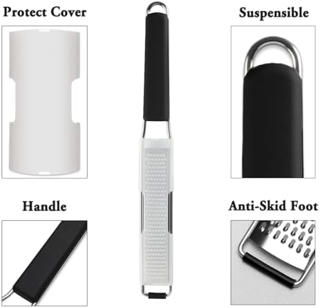 Cambom Lemon & Citrus Zester, Cheese Graters with Stainless Steel Sharp Blade for Parmesan Cheese, Ginger, Garlic, Nutmeg, Chocolate, Vegetables, Fruits, Dishwasher Safe Shredder Fine Blade