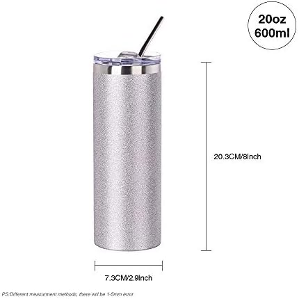 PYD Life 4 Pack Sublimation Tumblers Skinny 20 OZ Glitter Silver