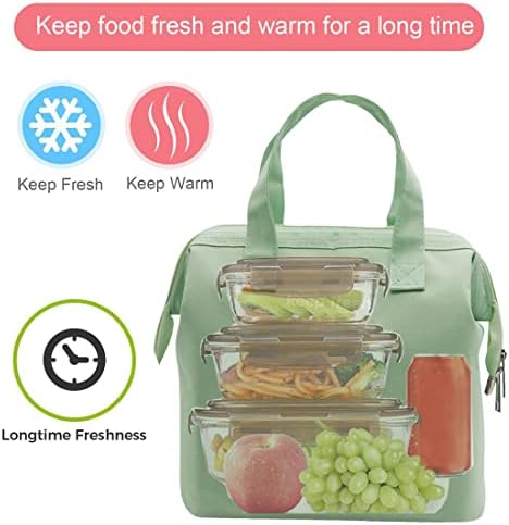 Mziart Insulated Lunch Bag Simple Cute Lunch Box for Women Men, Light Green