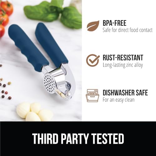GORILLA GRIP Garlic Peeler and Press Set, Heavy Duty Mincer, Blue