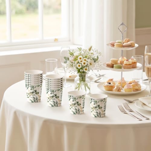 RUSPEPA 3oz Eucalyptus Paper Cups, 100 Pack Green Eucalyptus Design Disposable Small Party Cup for Bathroom, Mouthwash, Espresso, Wedding, Bridal Shower, Baby Shower, Garden Tea Party Supplies