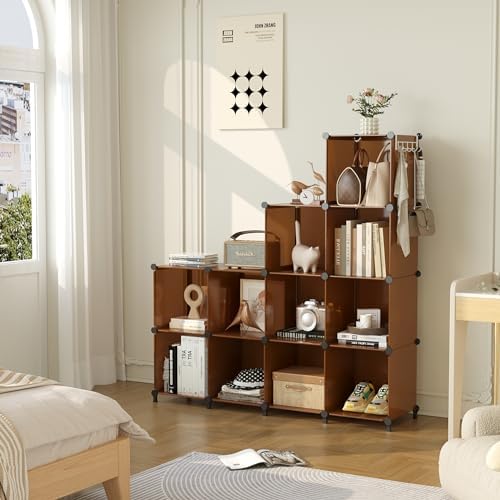 AWTATOS Closet Organizer, 12 Cube Storage Organizer Shelves, Cocoa Brown