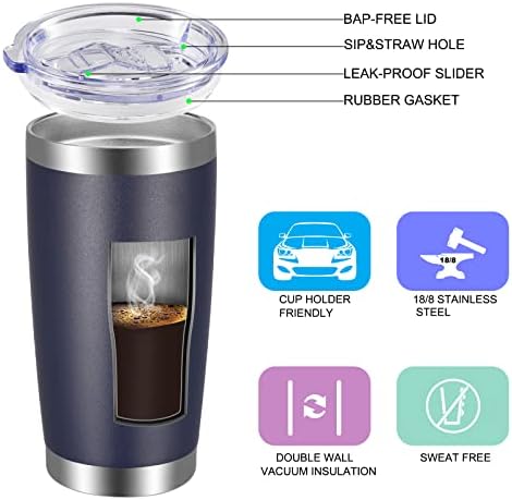 VEGOND 20oz Tumbler with Lid and Straw Stainless Steel Tumbler Cup Bulk Vacuum Insulated Double Wall Travel Coffee Mug Powder Coated Coffee Cup, Navy Blue, 6 Pack