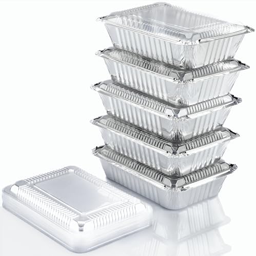 (110 Pack) 2.25LB Aluminum Containers with Lids 8.5"x6" - Disposable Foil Pans for Takeout, Baking, Freezing, Food Storage - Aluminum Pans, To Go Containers with Plastic Lids