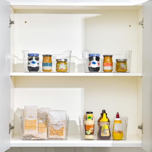 Clear Plastic Storage Bins - 12 Pack Pantry Organizers and Storage, Clear Pantry Organizer Bins, X-Large Plastic Containers with Handle for Kitchen, Cabinet, Bathroom, Classroom Organization