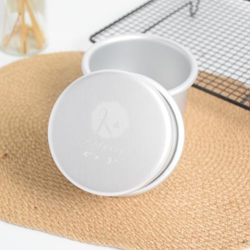 Aluminum smash cake 4×3 inch round Cake Pan Set of 2,anodized aluminum,layer cake pan, baking pan For birthday cake, party Silver (4×3 round Cake Pan, Set of 2)