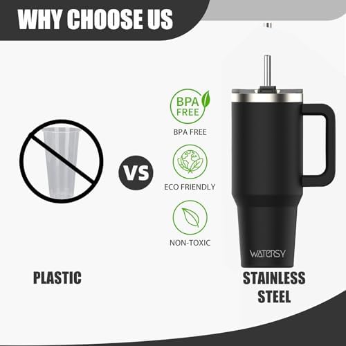 20 oz Tumbler with Handle,Tumbler with Lid and Straw,Double Wall Insulated Cup Stainless Steel Travel Mug(Cold for 34 Hours),Water Bottle for Iced Tea,Coffee,Cold Beverages(Black)