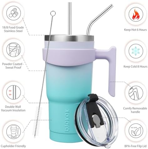 BJPKPK 20 oz Tumbler with Handle & Straw, Insulated Stainless Steel Mug