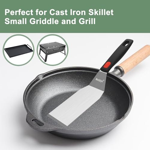 Beijiyi 3-Piece Metal Spatula for Cast Iron Skillet, Sturdy Stainless Steel