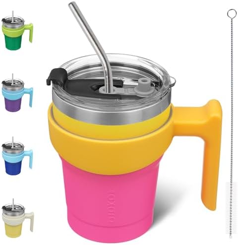 BJPKPK 10 oz Mini Tumbler with Lid, Straw & Handle, Insulated Steel Cup