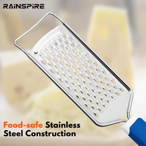 Rainspire Professional Cheese Graters for Kitchen Stainless Steel Handheld, Metal Lemon Zester Grater With Handle For Cheese, Chocolate, Spices, Kitchen Gadgets And Tools, Soft Grip Handle, Dark Blue