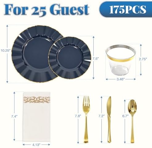 Glowserve 175 Piece Disposable Plastic Plates Dinnerware Set for 25 Guests