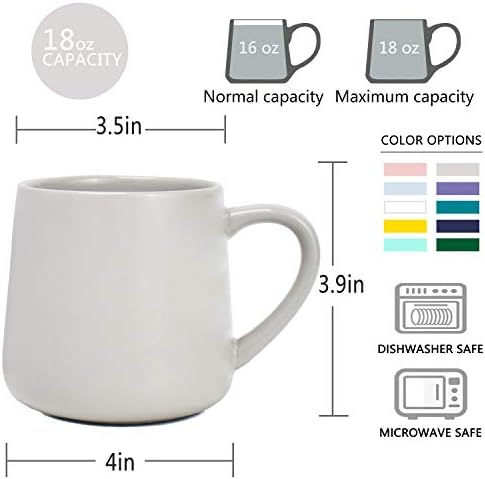 Bosmarlin Large Glossy Ceramic Coffee Mug, Grey Tea Cup for Office and Home, 18 oz, Suitable for Dishwasher and Microwave, 1 Pack (Grey)