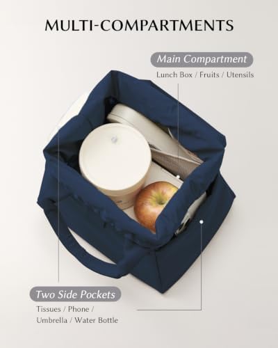 EACHY Insulated Lunch Bag for Women, Upgraded 13L Large Capacity Lunch Box, Stylish Drawstring Tote with Stain-Resistant Wipe-Clean Lining, Thermal Cooler Carrier for Work, Nursing and Commute