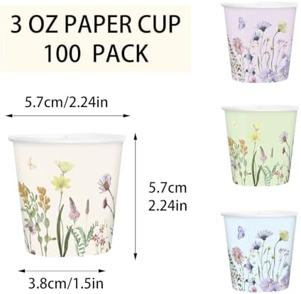 RUSPEPA 3 oz Bathroom Cups, Disposable Paper Cups - 100 Pack Wild Flower Design Printed - Floral Mini Mouthwash Rinse Paper Cups for Home, Bathroom, Picnic, Party, and Events