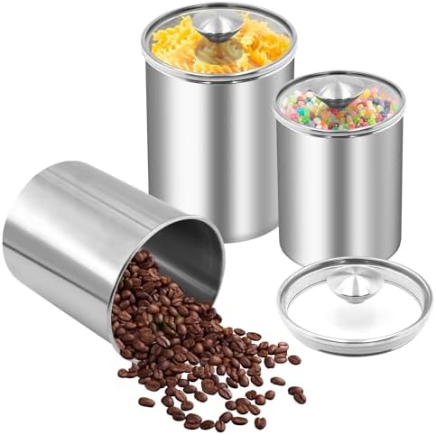 ENLOY 3-Piece Stainless Steel Food Storage Canister Set with Clear Lid