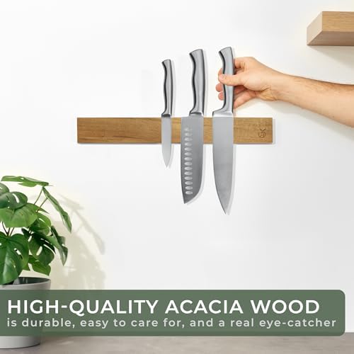 WALDWERK Knife Magnetic Strip (15,7 x 2 in) Mount with Adhesive or Screws - Magnetic Knife Holder for Wall - Magnetic Knife Strip made of Elegant Acacia Wood - Magnetic Knife Holder for Heavy Knifes
