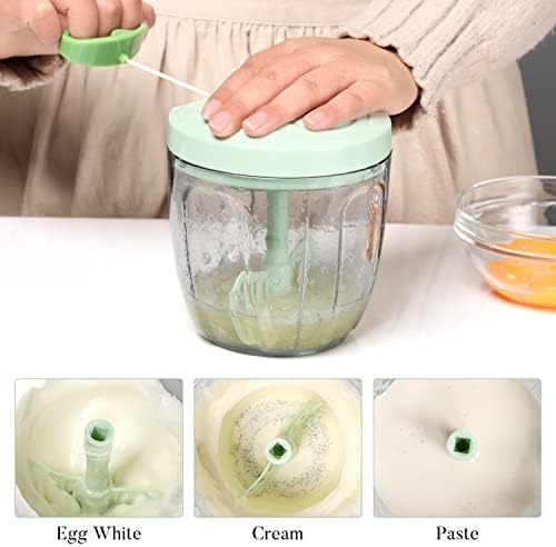 Ourokhome Manual Food Processor Vegetable Chopper, Portable Hand Pull String Garlic Mincer Onion Cutter for Veggies, Ginger, Fruits, Nuts, Herbs, etc., 900ml, Green