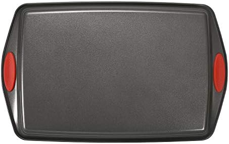 Rachael Ray Bakeware Nonstick Cookie Pan Set, 3-Piece, Gray with Red Grips