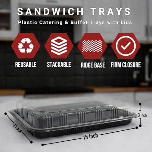 25 Pack Catering Trays with Lid – 15" Serving Trays with Lids - Reusable Serving Platter With Lid for Catering, Buffet, Picnics & Events – Party Trays With Lids (15.35 × 11.42 × 2.95 inch)